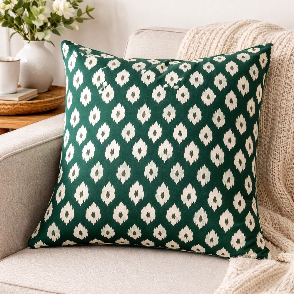 IKEA SKÅNEFJÄLLA Green Ikat Cushion Cover 20x20 100% Cotton Zip